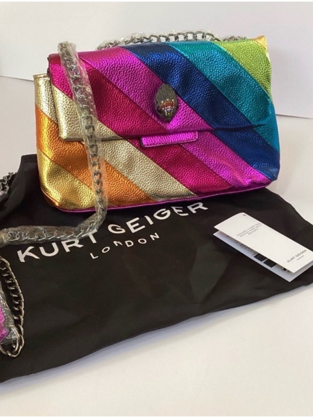 Kurt Geiger Multicolor Metallic Diagonal Stripe Crossbody Bag
